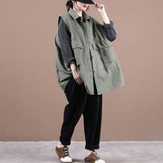Simple green clothes For Women lapel sleeeless box fall top - bagstylebliss