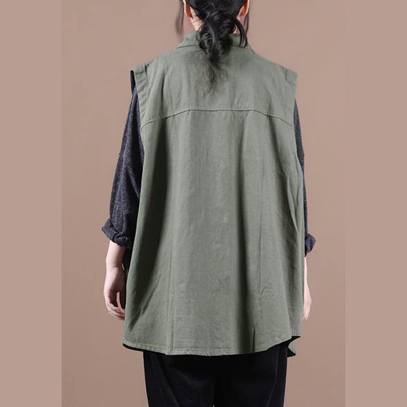Simple green clothes For Women lapel sleeeless box fall top - bagstylebliss