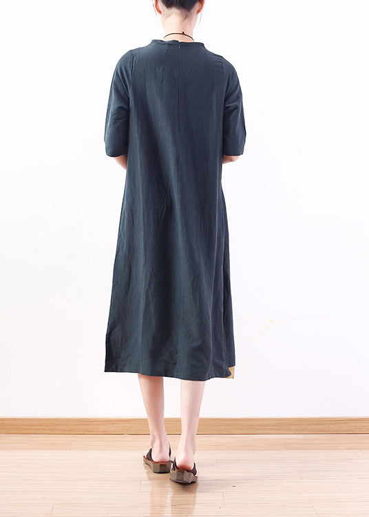 Simple green linen cotton clothes For Women Vintage Tutorials patchwork A Line summer Dress