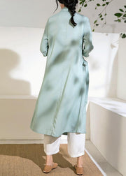 Simple green tunic top stand collar tie waist Dress - bagstylebliss