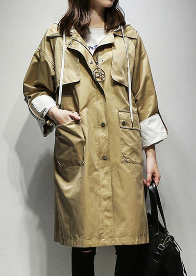 Simple hooded drawstring Fine Coats Women khaki cotton women coats - bagstylebliss