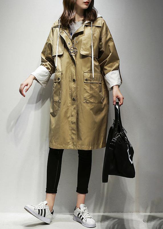 Simple hooded drawstring Fine Coats Women khaki cotton women coats - bagstylebliss