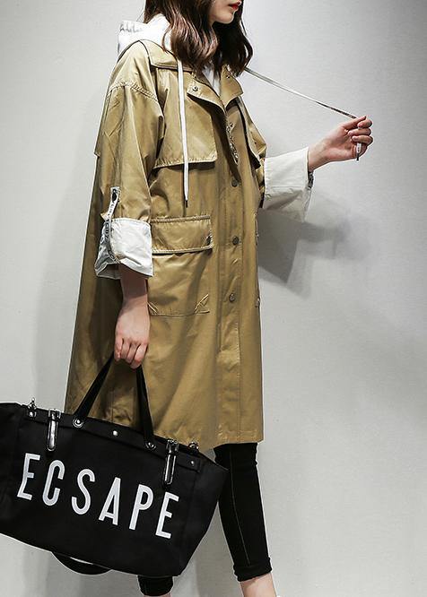 Simple hooded drawstring Fine Coats Women khaki cotton women coats - bagstylebliss