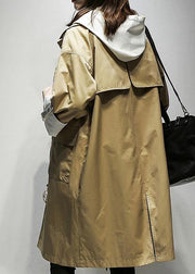 Simple hooded drawstring Fine Coats Women khaki cotton women coats - bagstylebliss