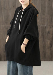 Simple hooded drawstring tunics for women Christmas Gifts black shirts - bagstylebliss