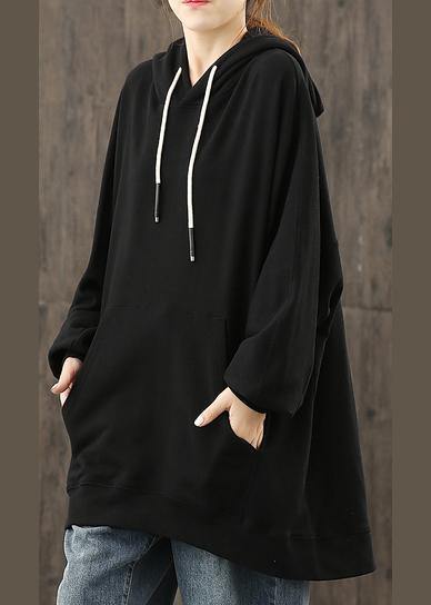 Simple hooded drawstring tunics for women Christmas Gifts black shirts - bagstylebliss