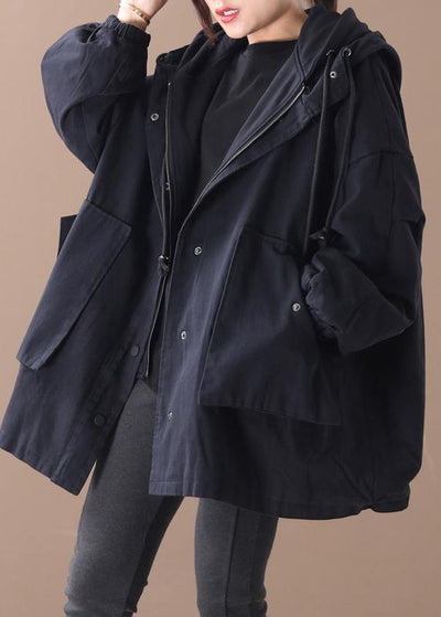 Simple hooded false two pieces Fine Coats Women black Art coat - bagstylebliss