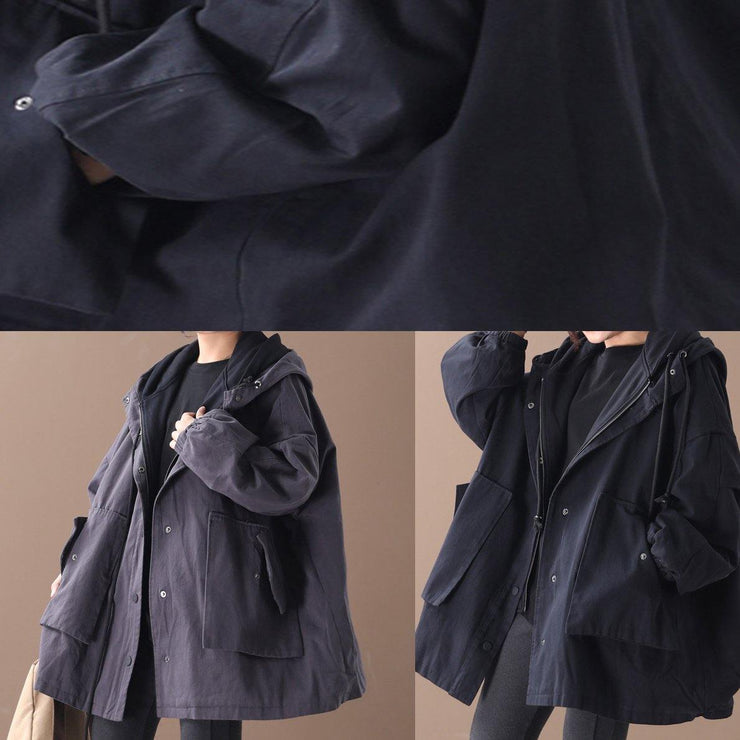 Simple hooded false two pieces Fine Coats Women black Art coat - bagstylebliss