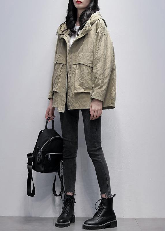 Simple hooded zippered Fashion casual coats women gray green loose coats - bagstylebliss