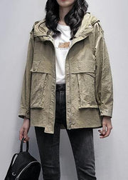 Simple hooded zippered Fashion casual coats women gray green loose coats - bagstylebliss