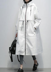 Simple hooded zippered  clothes For Women white short coats - bagstylebliss