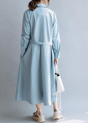 Simple lapel asymmetric cotton Wardrobes Shirts blue cotton robes Dresses fall - bagstylebliss