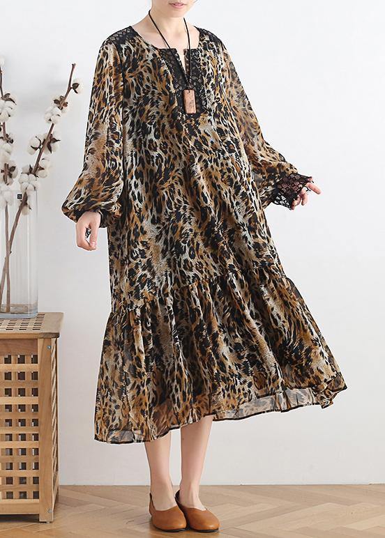 Simple lapel patchwork chiffon dress Casual Work Outfits Leopard A Line Dress - bagstylebliss