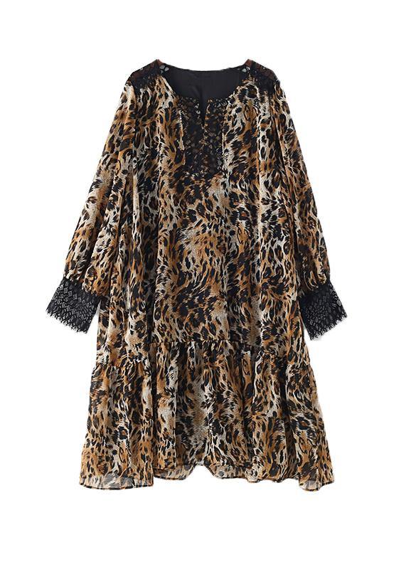 Simple lapel patchwork chiffon dress Casual Work Outfits Leopard A Line Dress - bagstylebliss