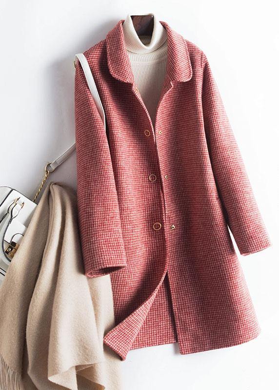 Simple lapel pockets Fashion trench coat rose plaid box jackets - bagstylebliss