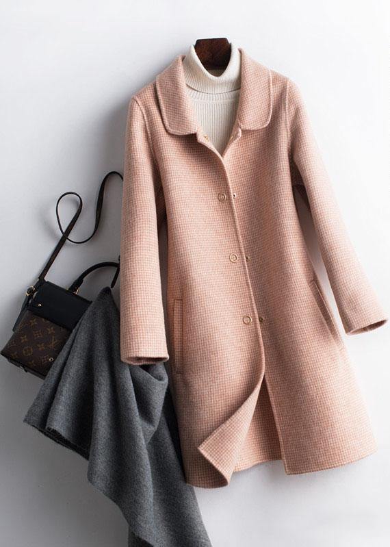 Simple lapel pockets Fashion trench coat rose plaid box jackets - bagstylebliss