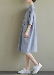 Simple lapel pockets linen dresses Ideas blue gray Plaid Dress summer - bagstylebliss