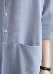 Simple lapel pockets linen dresses Ideas blue gray Plaid Dress summer - bagstylebliss