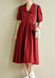 Simple lapel Cinched Summer clothes 2021 red loose Dress - bagstylebliss