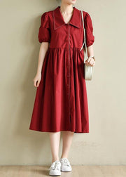 Simple lapel Cinched Summer clothes 2021 red loose Dress - bagstylebliss