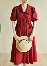 Simple lapel Cinched Summer clothes 2021 red loose Dress - bagstylebliss