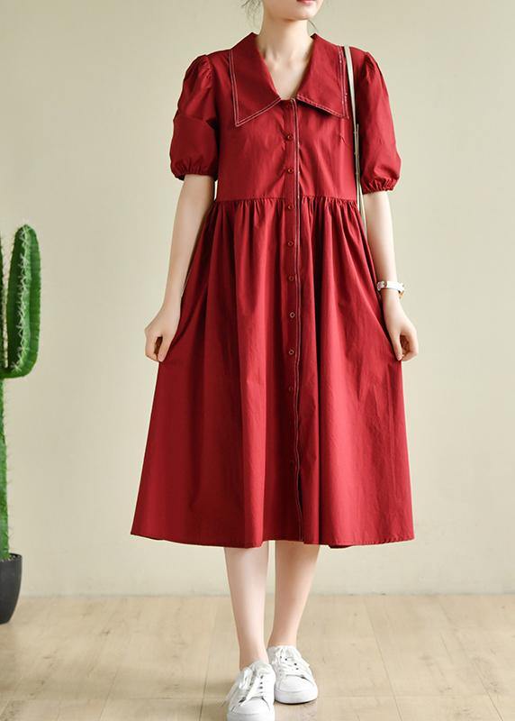 Simple lapel Cinched Summer clothes 2021 red loose Dress - bagstylebliss