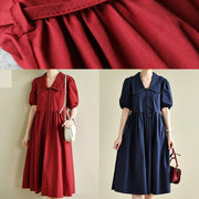 Simple lapel Cinched Summer clothes 2021 red loose Dress - bagstylebliss