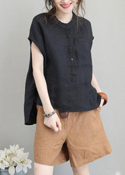 Simple low high design linen Tunic Wardrobes black top summer - bagstylebliss