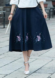 Simple navy Cotton skirt2019 Photography A line skirts embroidery Dresses Summer skirt - bagstylebliss