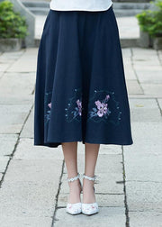 Simple navy Cotton skirt2019 Photography A line skirts embroidery Dresses Summer skirt - bagstylebliss