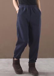 Simple navy winter Jeans  thick elastic waist Inspiration women trousers - bagstylebliss