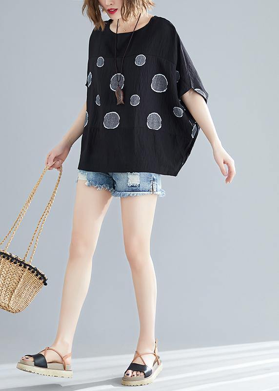 Simple o neck Batwing Sleeve cotton clothes For Women plus size Outfits black dotted oversized blouse Summer - bagstylebliss