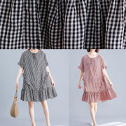 Simple o neck Ruffles Cotton clothes Inspiration red plaid Dress - bagstylebliss