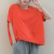 Simple o neck baggy cotton Blouse design orange blouse - bagstylebliss