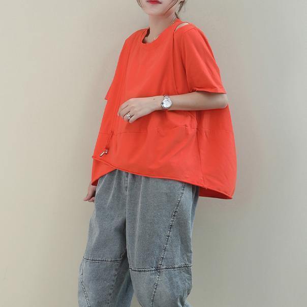 Simple o neck baggy cotton Blouse design orange blouse - bagstylebliss