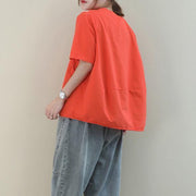 Simple o neck baggy cotton Blouse design orange blouse - bagstylebliss