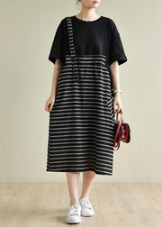 Simple o neck clothes Women Runway black patchwork striped Maxi Dress - bagstylebliss