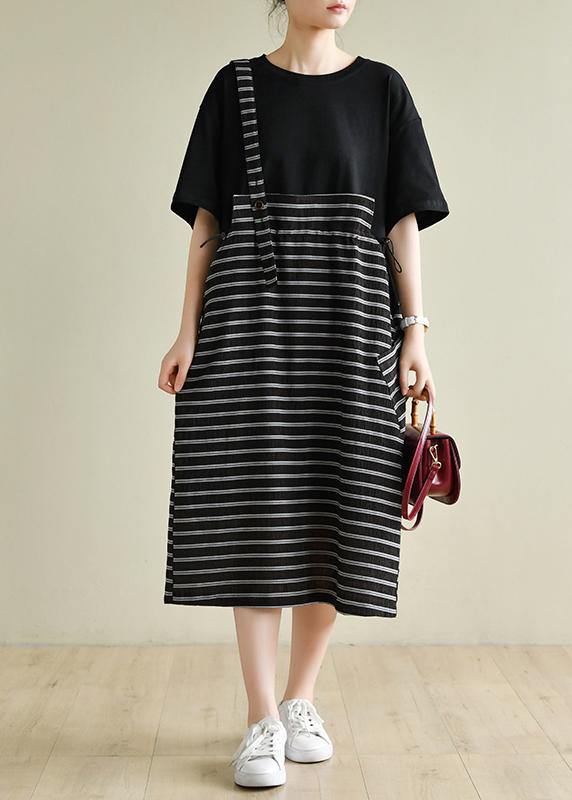 Simple o neck clothes Women Runway black patchwork striped Maxi Dress - bagstylebliss