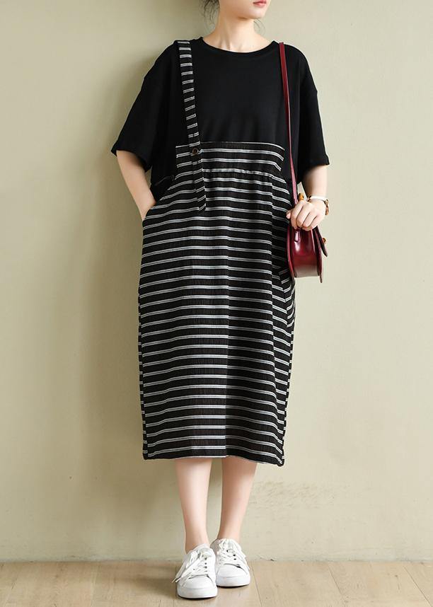 Simple o neck clothes Women Runway black patchwork striped Maxi Dress - bagstylebliss