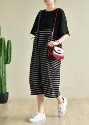 Simple o neck clothes Women Runway black patchwork striped Maxi Dress - bagstylebliss