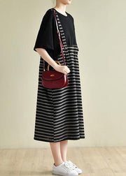 Simple o neck clothes Women Runway black patchwork striped Maxi Dress - bagstylebliss