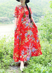 Simple o neck cotton Wardrobes Sewing red prints Traveling Dresses summer - bagstylebliss