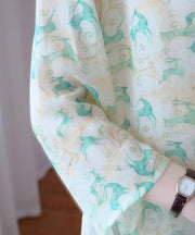 Simple o neck half sleeve clothes Tutorials green print top - bagstylebliss