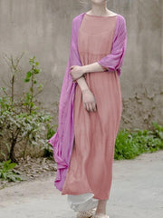 Simple o neck large hem clothes For Women Neckline pink Maxi Dress - bagstylebliss