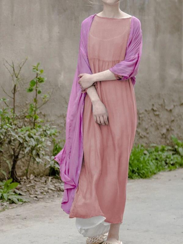 Simple o neck large hem clothes For Women Neckline pink Maxi Dress - bagstylebliss