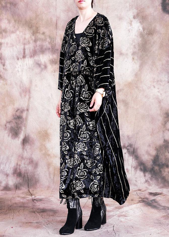 Simple o neck patchwork Tunics Inspiration black Large print Maxi Dresses fall - bagstylebliss