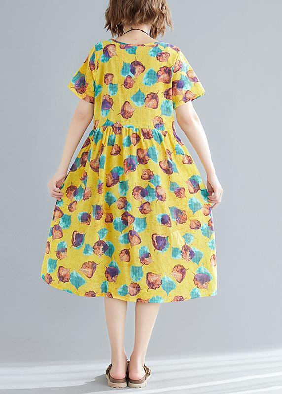 Simple o neck patchwork cotton Wardrobes Fitted Photography yellow print cotton Dresses Summer - bagstylebliss