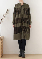 Simple patchwork Bow Cotton clothes Women Fashion Ideas army green Dresses fall - bagstylebliss