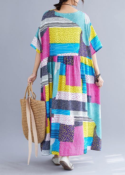 Simple patchwork color cotton dresses Inspiration rose o neck cotton robes Dress summer - bagstylebliss