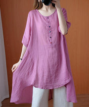 Simple pink clothes For Women o neck asymmetric Midi blouse - bagstylebliss